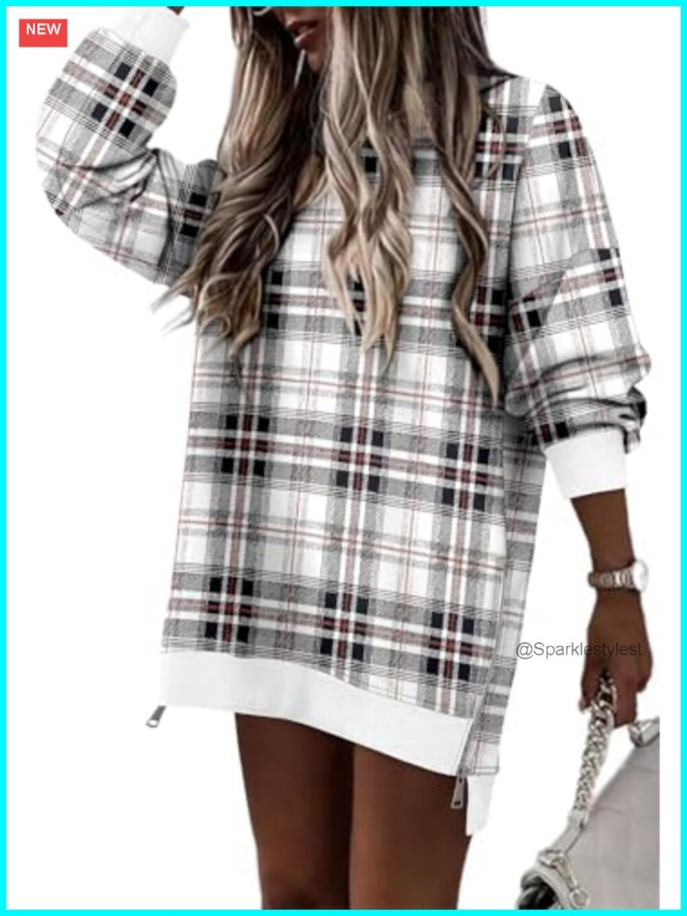 Oversized Crewneck Sweatshirt Pullover Drop Shoulder Side Zipper Women